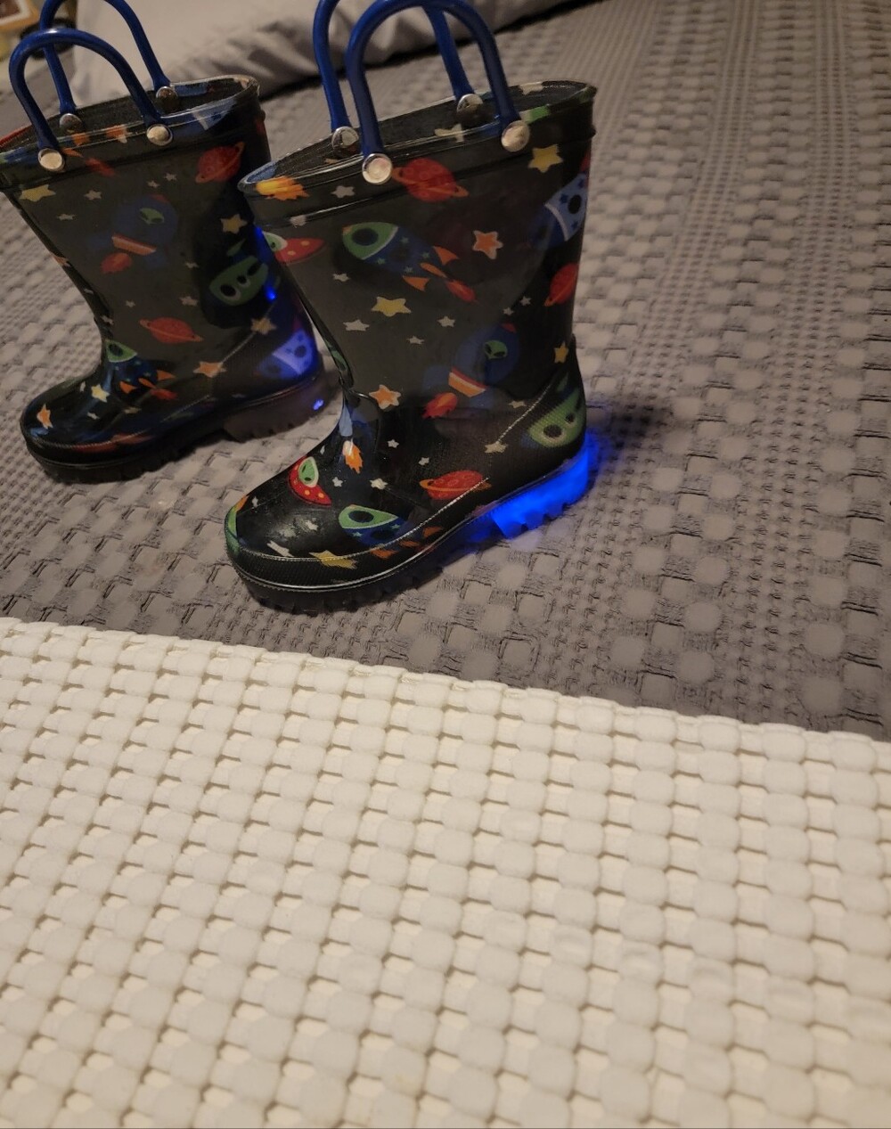 Kids Space Print Rain Boots Light Up with Blue Handles